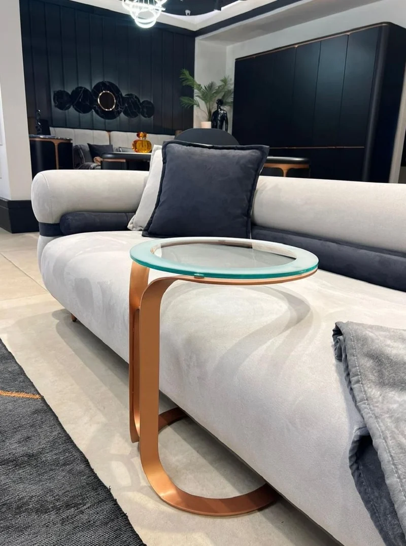 Casa Padrino Luxus Sofa Grau / Blau / Schwarz / Kupfer 260 x 88 x H. 65 cm - Wohnzimmer Sofa - Hotel Sofa - Wohnzimmer Möbel - Hotel Möbel - Luxus Möbel - Luxus Einrichtung