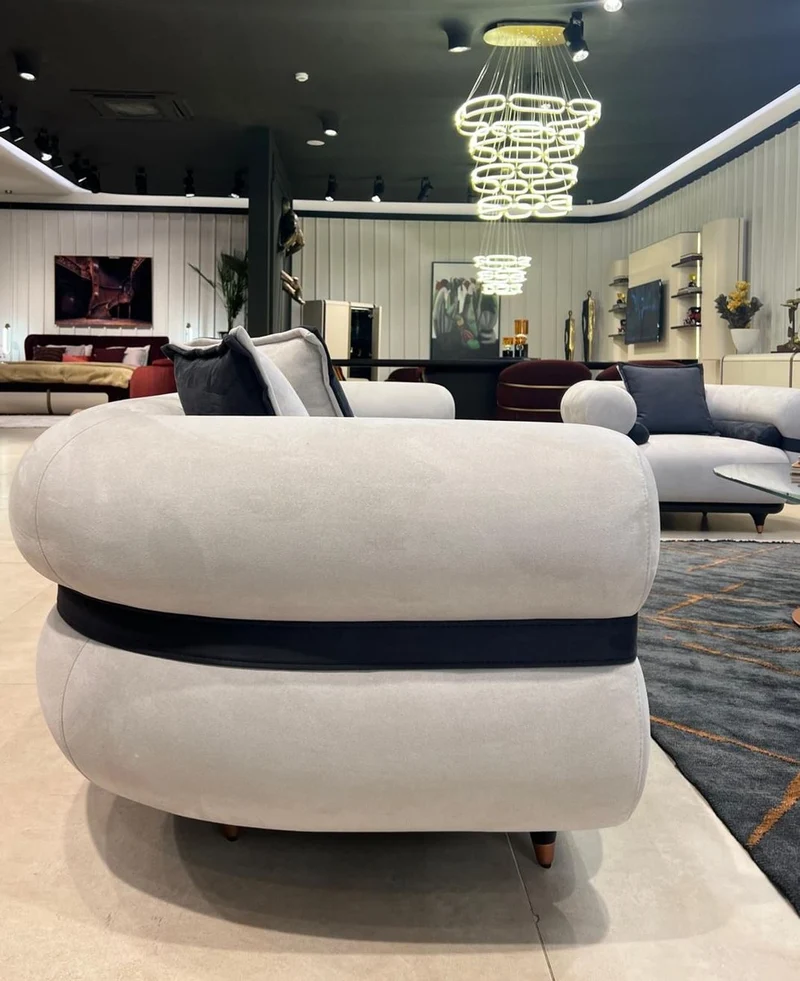 Casa Padrino Luxus Sofa Grau / Blau / Schwarz / Kupfer 260 x 88 x H. 65 cm - Wohnzimmer Sofa - Hotel Sofa - Wohnzimmer Möbel - Hotel Möbel - Luxus Möbel - Luxus Einrichtung