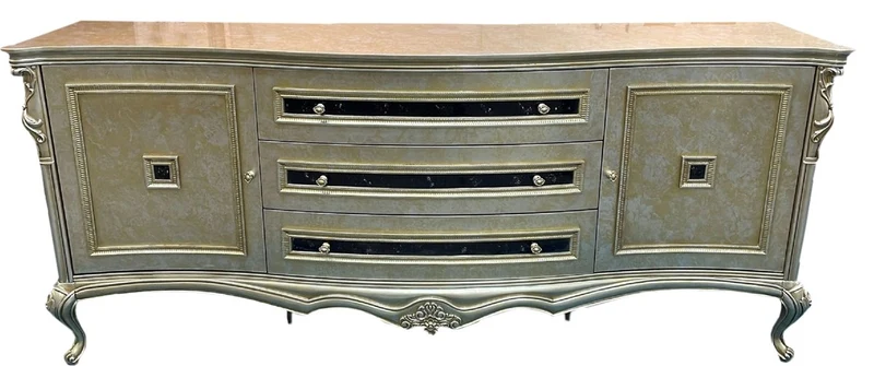 Casa Padrino Luxus Barock Sideboard Gold / Silber / Schwarz - Prunkvoller Massivholz Schrank mit 2 Türen und 3 Schubladen - Luxus Möbel im Barockstil - Barock Möbel - Barock Einrichtung
