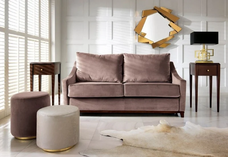 Casa Padrino Luxus Neoklassik Sofa Altrosa / Dunkelbraun Hochglanz 179 x 101 x H. 97 cm - Wohnzimmer Sofa mit Schlaffunktion - Wohnzimmer Möbel - Luxus Möbel - Neoklassik Möbel