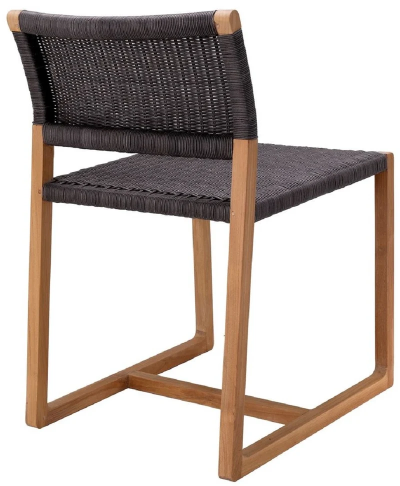Casa Padrino Luxus Teakholz Esszimmer Stuhl Naturfarben / Schwarz 48 x 58 x H. 78,5 cm - Garten Stuhl - Terrassen Stuhl - Garten Möbel - Esszimmer Möbel - Luxus Teakholz Möbel