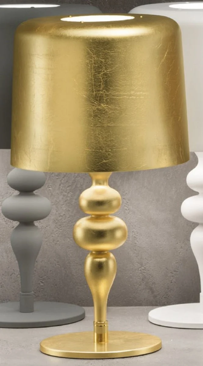 Casa Padrino Luxus Art Deco Tischleuchte Gold Ø 50 x H. 180 cm - Runde Art Deco Schreibtischleuchte mit Aluminium Lampenschirm - Luxus Tischleuchten - Luxus Qualität - Made in Italy