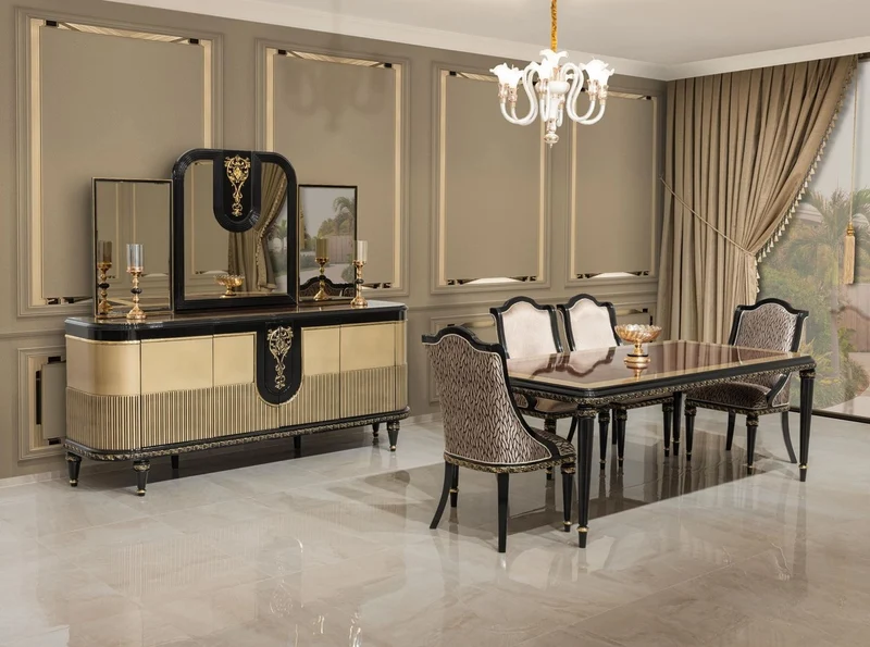 Casa Padrino Luxus Barock Esstisch Braun / Schwarz / Gold - Rechteckiger Barockstil Küchentisch - Luxus Esszimmer Möbel im Barockstil - Barock Esszimmer Möbel - Barock Einrichtung