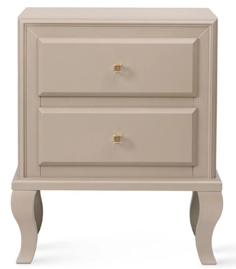 Casa Padrino Luxus Art Deco Nachttisch Beige 55 x 40 x H. 65 cm - Massivholz Beistelltisch mit 2 Schubladen - Luxus Schlafzimmer Möbel - Luxus Art Deco Möbel