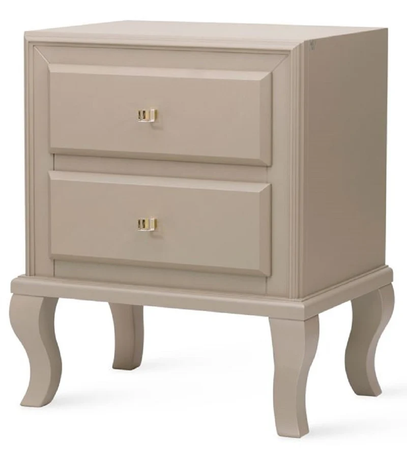 Casa Padrino Luxus Art Deco Nachttisch Beige 55 x 40 x H. 65 cm - Massivholz Beistelltisch mit 2 Schubladen - Luxus Schlafzimmer Möbel - Luxus Art Deco Möbel