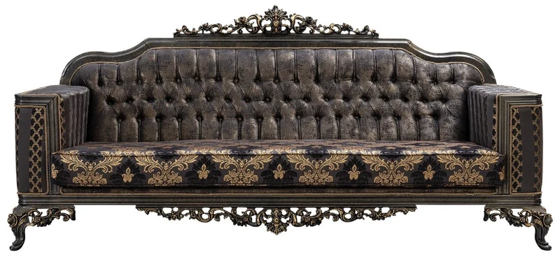 Casa Padrino Luxus Barock Sofa Lila / Grau / Gold - Barockstil Wohnzimmer Sofa mit elegantem Muster - Luxus Wohnzimmer Möbel im Barockstil - Barock Möbel - Barock Einrichtung