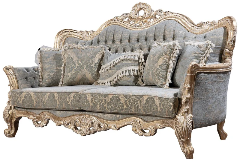 Casa Padrino Luxus Barock Sofa Grün / Antik Gold - Barockstil Wohnzimmer Sofa mit elegantem Muster - Luxus Wohnzimmer Möbel im Barockstil - Barock Möbel - Barock Einrichtung