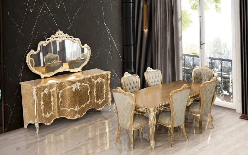 Casa Padrino Luxus Barock Esszimmer Stuhl 6er Set Grün / Antik Gold - Prunkvolle Barockstil Küchen Stühle - Luxus Barockstil Esszimmer Möbel - Barock Esszimmer Möbel - Barockstil Möbel