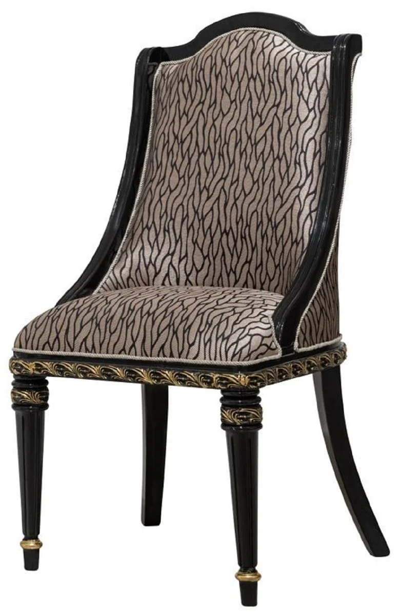 Casa Padrino Luxus Barock Esszimmer Stuhl 6er Set Silber Muster / Schwarz / Gold - Prunkvolle Barockstil Küchen Stühle - Luxus Barockstil Esszimmer Möbel - Barock Esszimmer Möbel - Barockstil Möbel