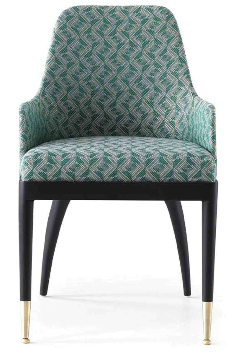 Casa Padrino Luxus Esszimmerstuhl 6er Set mit Armlehnen Grün Muster / Schwarz / Messing 55 x 59 x H. 88 cm - Esszimmer Möbel - Restaurant Möbel - Esszimmer Einrichtung - Luxus Möbel