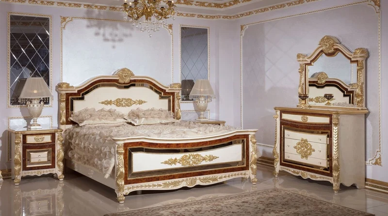 Casa Padrino Luxus Barock Doppelbett Weiß / Beige / Braun / Gold - Prunkvolles Massivholz Bett - Luxus Schlafzimmer Möbel im Barockstil - Barock Schlafzimmer Möbel - Barock Schlafzimmer Einrichtung