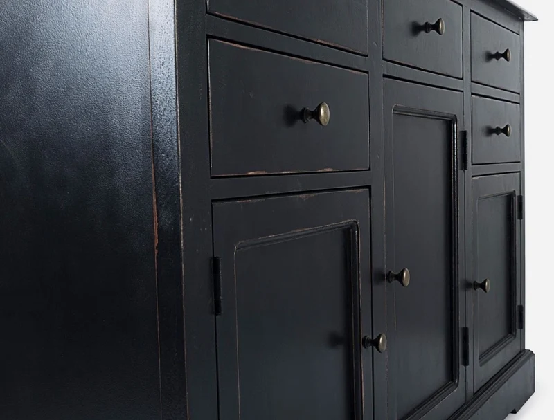 Casa Padrino Landhausstil Sideboard Antik Schwarz 145 x 40 x H. 85 cm - Landhausstil Schrank mit 3 Türen und 5 Schubladen - Landhausstil Möbel - Landhausstil Einrichtung