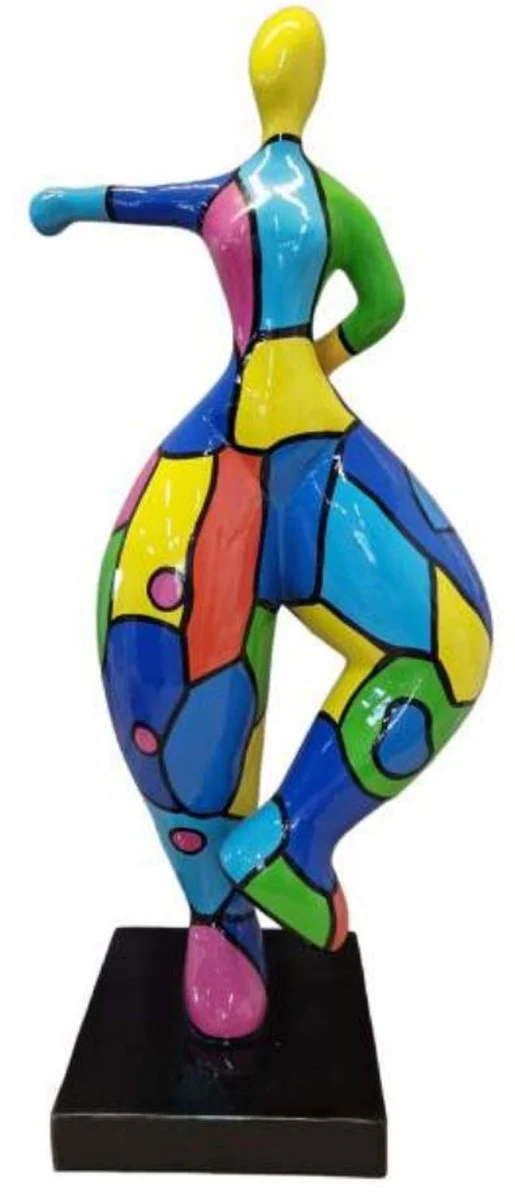Casa Padrino Luxus Designer Deko Skulptur Frau beim Sport Bunt / Schwarz H. 132 cm - Abstrakte Deko Figur - XXL Deko Figur - XXL Deko Skulptur - Wohnzimmer & Garten Deko Skulptur