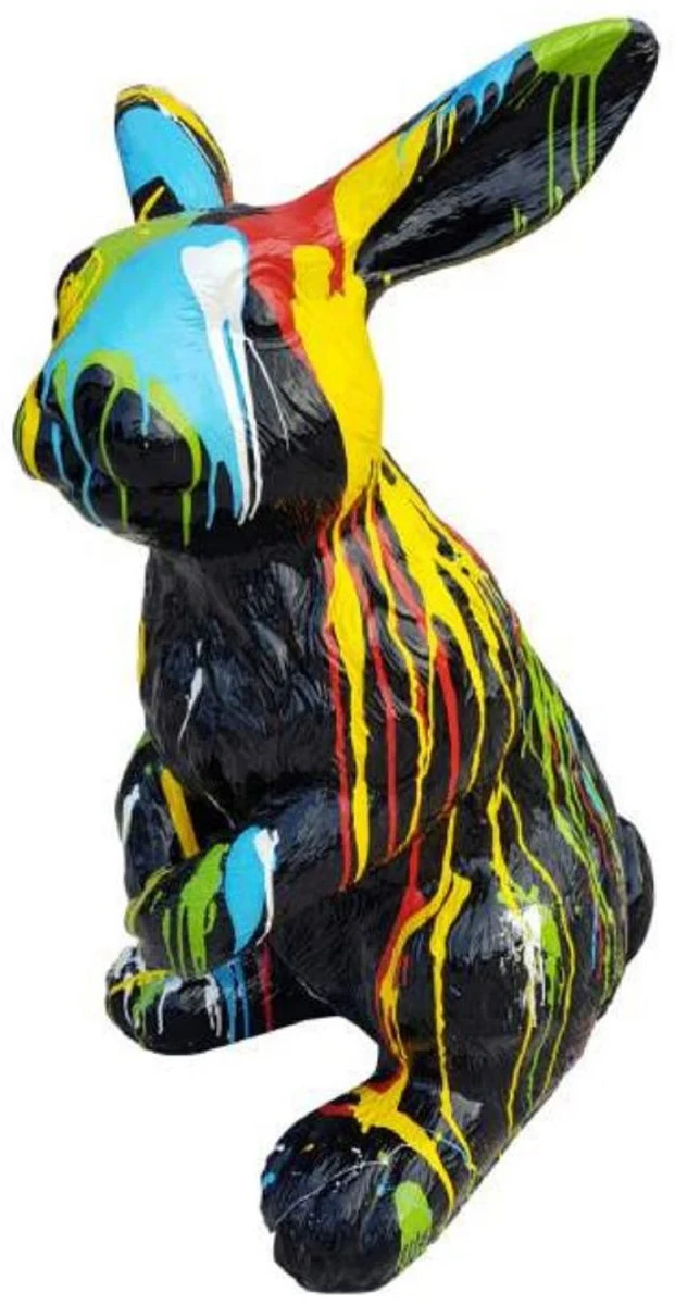 Casa Padrino Luxus Deko Skulptur Hase Schwarz / Mehrfarbig H. 120 cm - Große Deko Figur - XXL Deko Skulptur - XXL Deko Figur - XXL Tierfigur - Wohnzimmer Deko - Garten Deko - Luxus Deko XXL Figuren