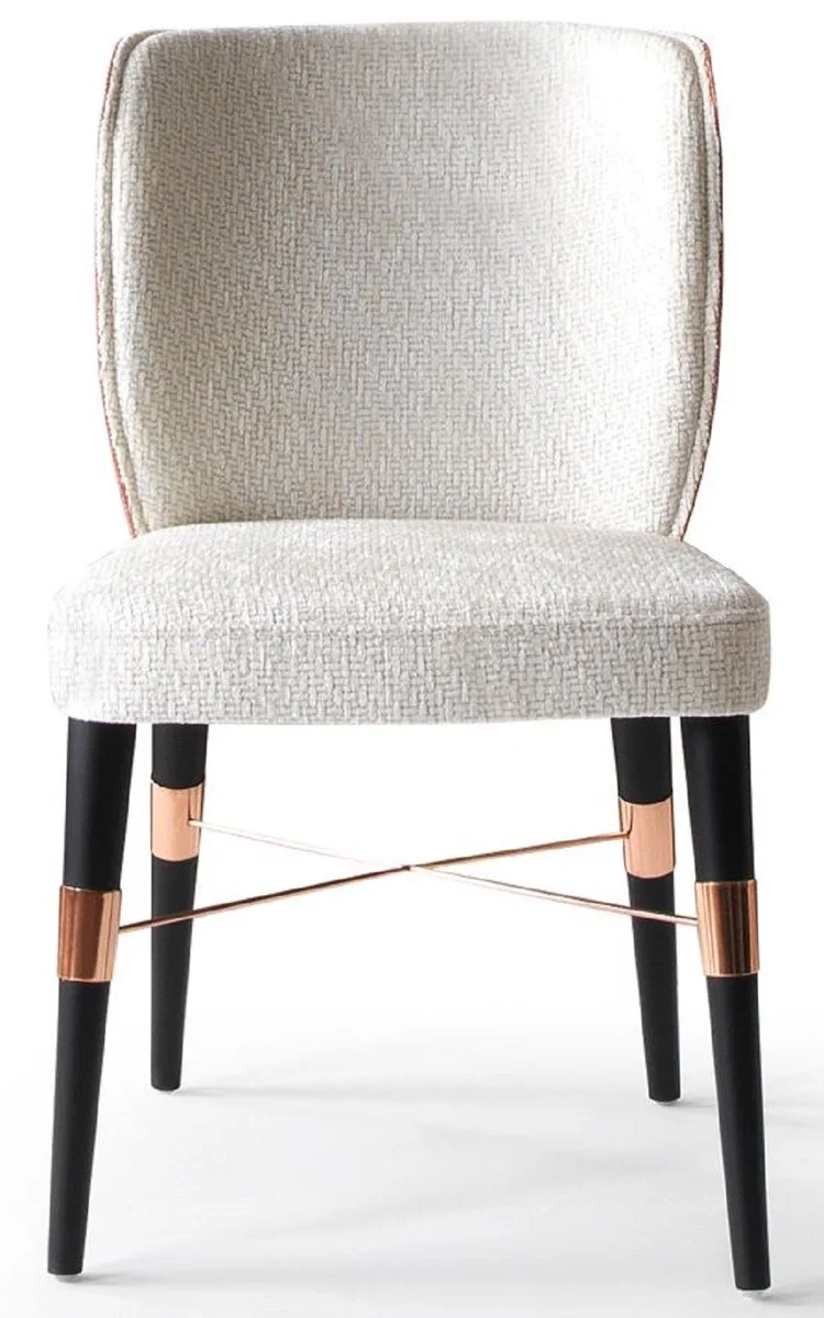 Casa Padrino Luxus Esszimmer Stuhl 8er Set Weiß / Schwarz / Kupfer 50 x 54 x H. 83 cm - Esszimmer Möbel - Restaurant Möbel - Hotel Möbel - Luxus Möbel - Luxus Kollektion