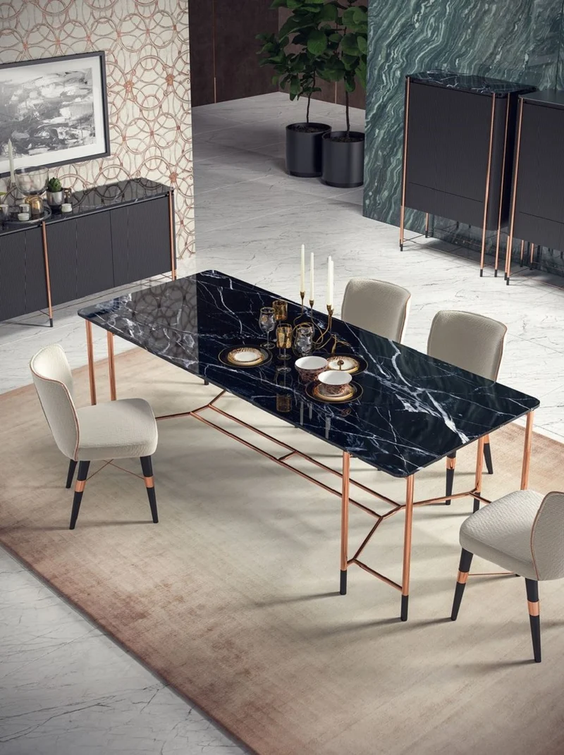 Casa Padrino Luxus Esszimmer Stuhl 8er Set Weiß / Schwarz / Kupfer 50 x 54 x H. 83 cm - Esszimmer Möbel - Restaurant Möbel - Hotel Möbel - Luxus Möbel - Luxus Kollektion
