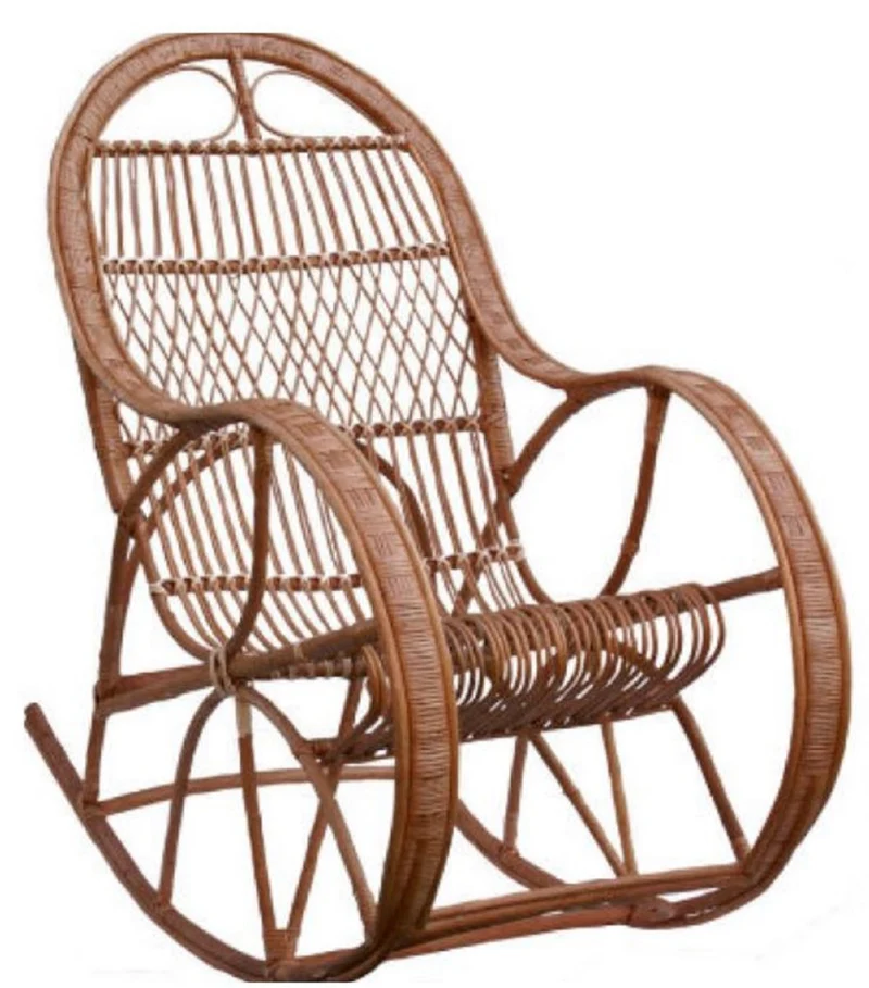 Casa Padrino Luxus Schaukelsessel Braun 53 x 120 x H. 115 cm - Handgefertigter Rattan Schaukelstuhl mit Armlehnen - Wohnzimmer Möbel - Garten Möbel - Rattan Möbel - Luxus Möbel