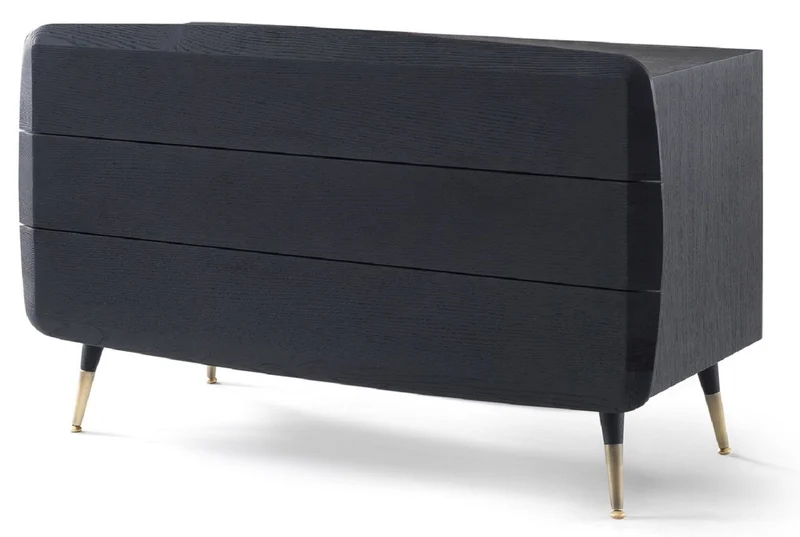 Casa Padrino Luxus Massivholz Kommode mit 3 Schubladen Schwarz / Antik Messing 123 x 55 x H. 78 cm - Schlafzimmer Kommode - Schlafzimmer Möbel - Luxus Möbel - Luxus Einrichtung - Möbel Luxus