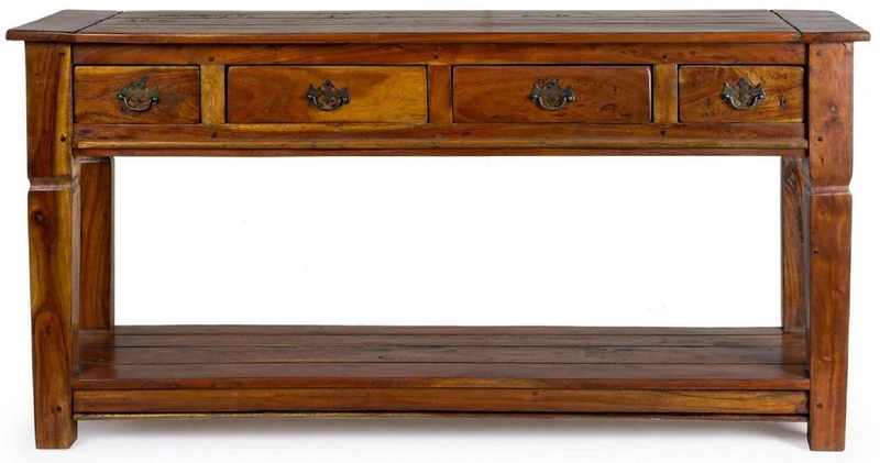 Casa Padrino Landhausstil Konsole Braun / Naturfarben 150 x 45 x H. 78 cm - Rustikaler Massivholz Konsolentisch mit 4 Schubladen - Rustikale Möbel - Massivholz Möbel - Landhausstil Möbel