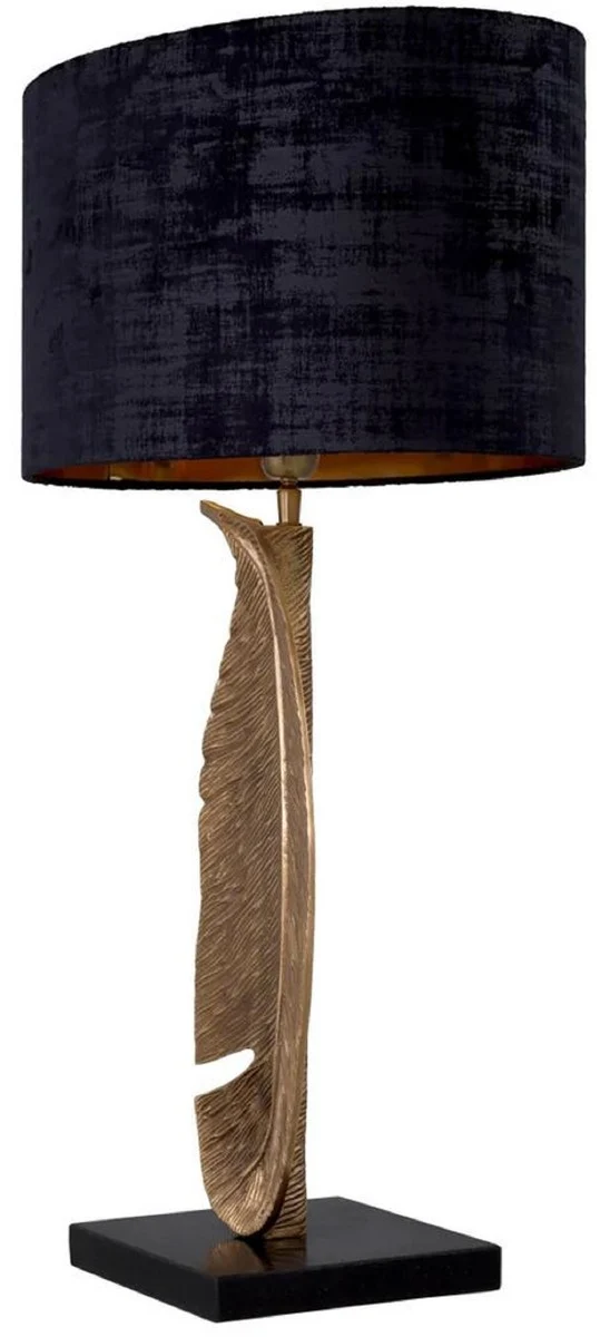 Casa Padrino Luxus Tischleuchte Vintage Messing / Schwarz 50 x 30 x H. 76,5 cm - Schreibtischleuchte mit ovalem Lampenschirm und Granitsockel - Luxus Tischleuchten - Luxus Schreibtischleuchten