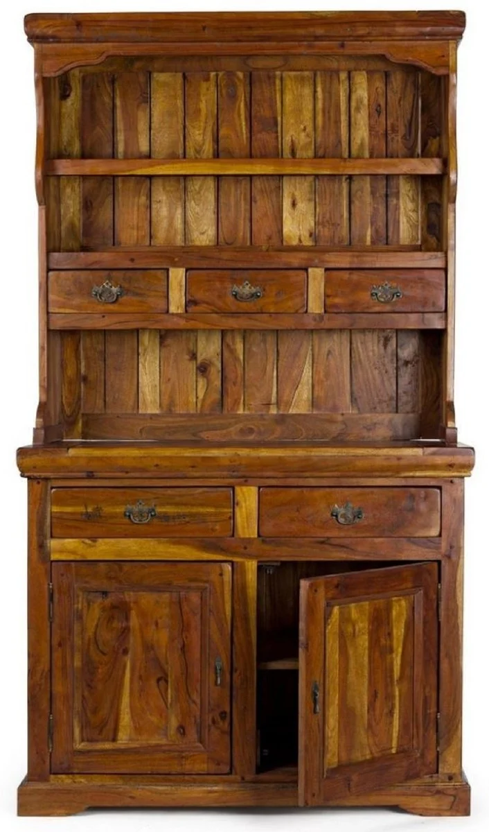 Casa Padrino Landhausstil Esszimmerschrank Braun / Naturfarben 107 x 45 x H. 190 cm - Massivholz Küchenschrank - Esszimmer Möbel im Landhausstil - Landhausstil Esszimmer Einrichtung