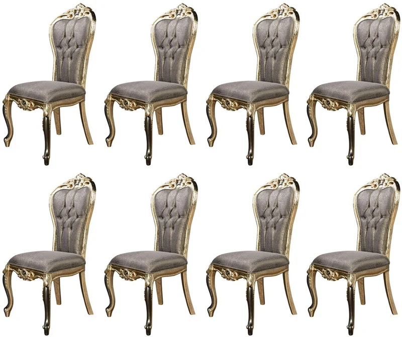 Casa Padrino Luxus Barock Esszimmer Stuhl 8er Set Lila / Antik Gold / Schwarz - Prunkvolle Barockstil Küchen Stühle - Luxus Barockstil Esszimmer Möbel - Barock Esszimmer Möbel - Barockstil Möbel