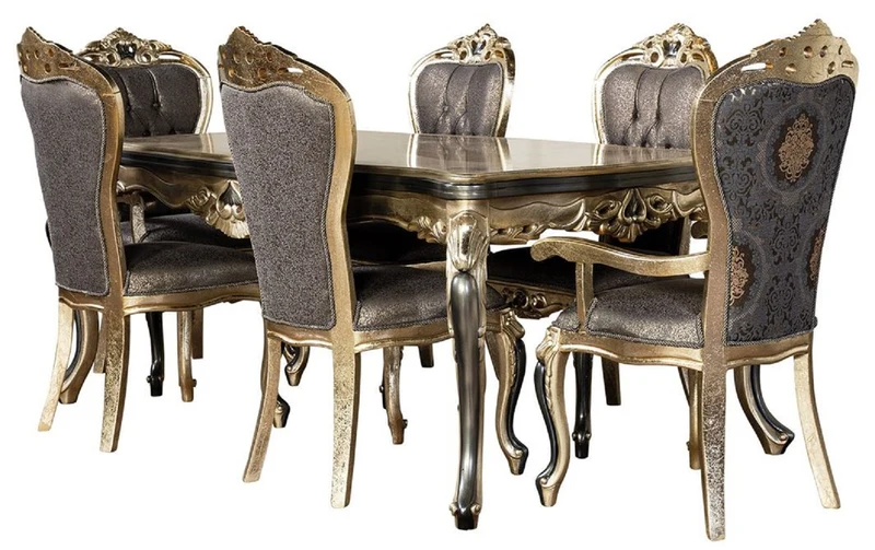 Casa Padrino Luxus Barock Esszimmer Stuhl 8er Set Lila / Antik Gold / Schwarz - Prunkvolle Barockstil Küchen Stühle - Luxus Barockstil Esszimmer Möbel - Barock Esszimmer Möbel - Barockstil Möbel