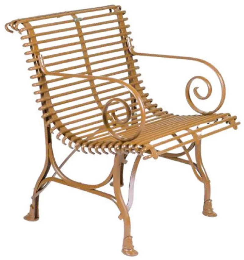 Casa Padrino Jugendstil Garten Stuhl Braun 64 x 62 x H. 71 cm - Handgefertigter Schmiedeeisen Stuhl mit Armlehnen - Nostalgische Schmiedeeisen Garten & Terrassen Möbel