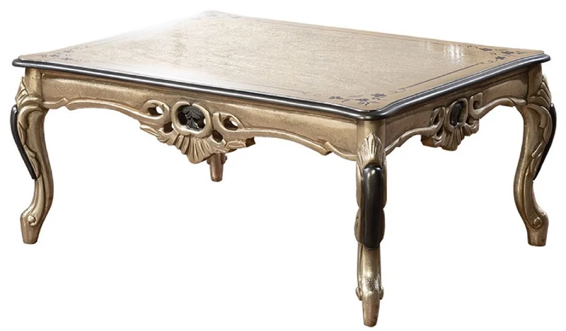 Casa Padrino Luxus Barock Couchtisch Gold / Schwarz - Rechteckiger Barockstil Wohnzimmertisch - Barockstil Wohnzimmer Möbel - Barock Möbel - Luxus Möbel im Barockstil - Edel & Prunkvoll
