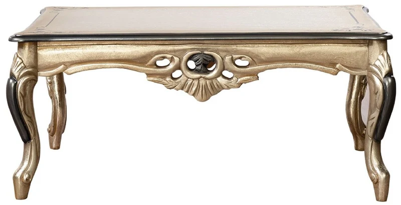Casa Padrino Luxus Barock Couchtisch Gold / Schwarz - Rechteckiger Barockstil Wohnzimmertisch - Barockstil Wohnzimmer Möbel - Barock Möbel - Luxus Möbel im Barockstil - Edel & Prunkvoll