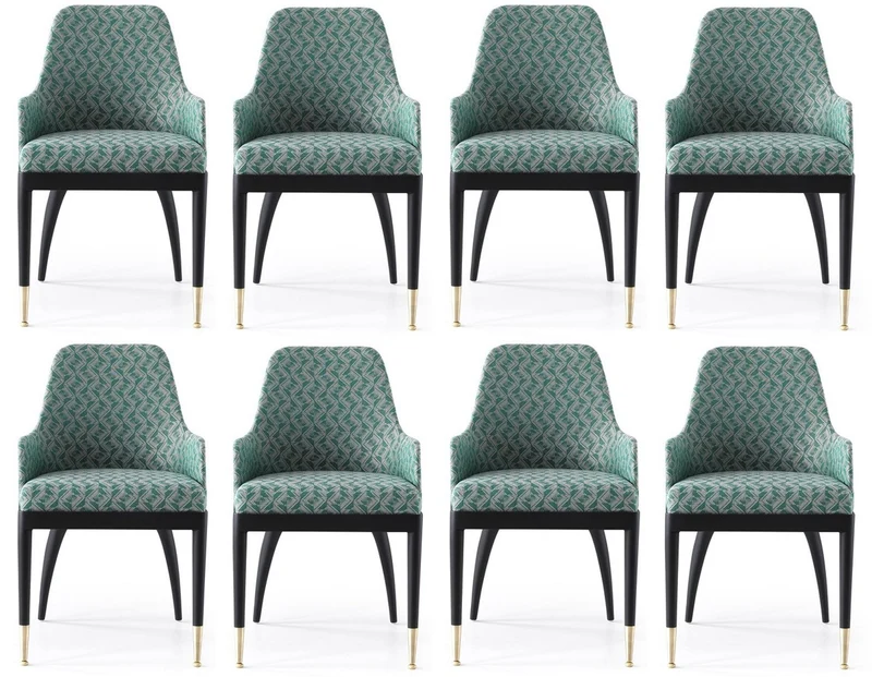 Casa Padrino Luxus Esszimmerstuhl 8er Set mit Armlehnen Grün Muster / Schwarz / Messing 55 x 59 x H. 88 cm - Esszimmer Möbel - Restaurant Möbel - Esszimmer Einrichtung - Luxus Möbel