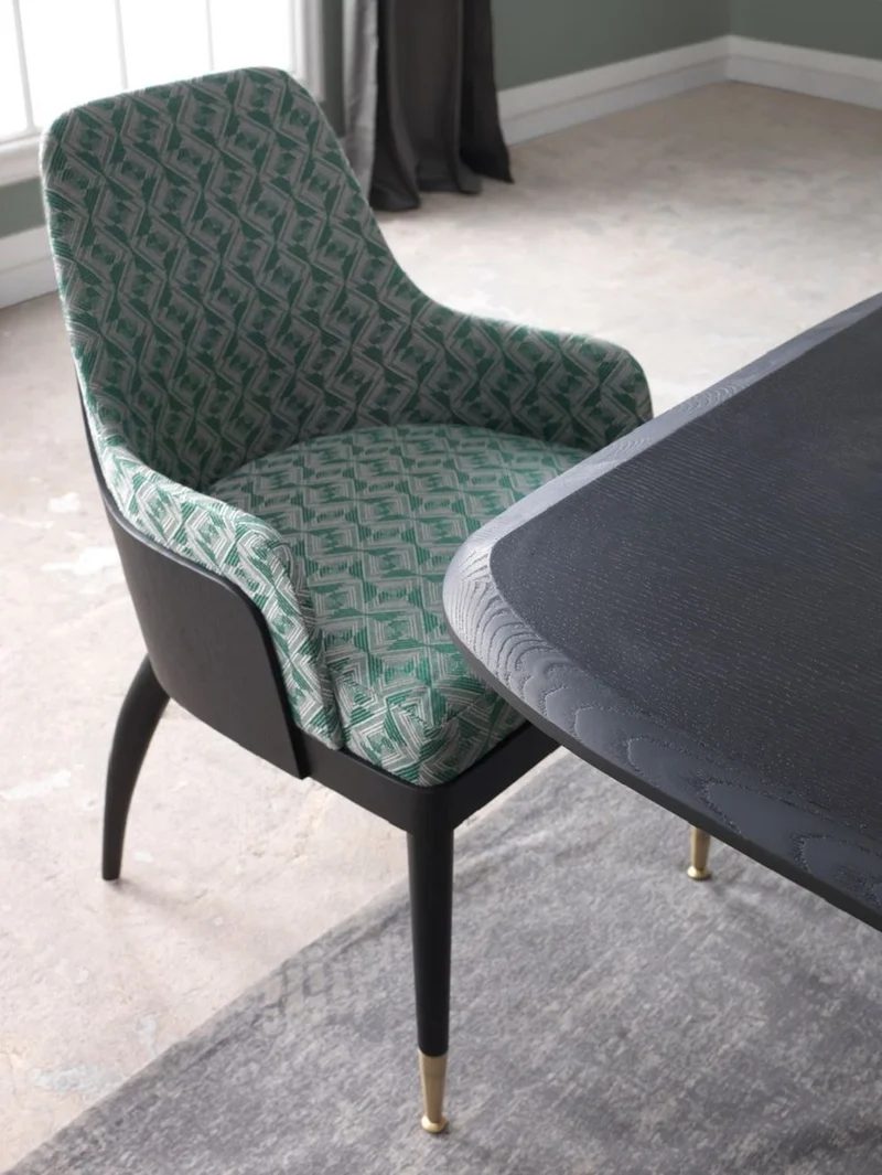 Casa Padrino Luxus Esszimmerstuhl 8er Set mit Armlehnen Grün Muster / Schwarz / Messing 55 x 59 x H. 88 cm - Esszimmer Möbel - Restaurant Möbel - Esszimmer Einrichtung - Luxus Möbel