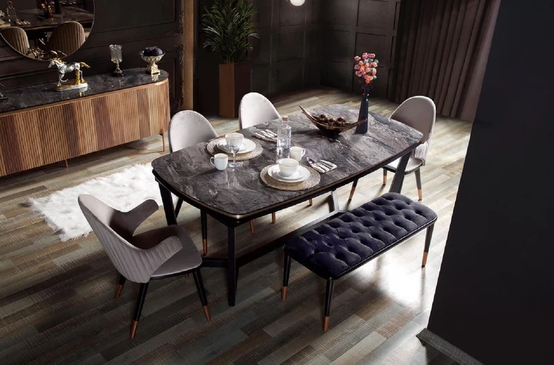 Casa Padrino Luxus Esszimmerstuhl 4er Set mit Armlehnen Grau / Schwarz / Kupfer 52 x 52 x H. 88 cm - Esszimmer Möbel - Restaurant Möbel - Esszimmer Einrichtung - Luxus Möbel - Luxus Einrichtung