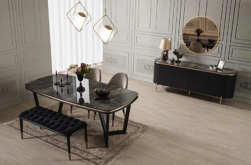 Casa Padrino Luxus Esszimmerstuhl 4er Set mit Armlehnen Grau / Schwarz / Kupfer 52 x 52 x H. 88 cm - Esszimmer Möbel - Restaurant Möbel - Esszimmer Einrichtung - Luxus Möbel - Luxus Einrichtung