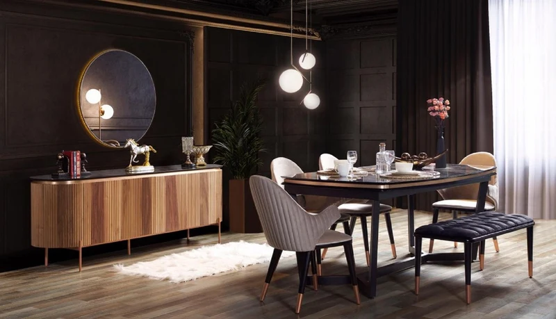 Casa Padrino Luxus Esszimmerstuhl 4er Set mit Armlehnen Grau / Schwarz / Kupfer 52 x 52 x H. 88 cm - Esszimmer Möbel - Restaurant Möbel - Esszimmer Einrichtung - Luxus Möbel - Luxus Einrichtung