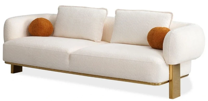 Casa Padrino Luxus Sofa Weiß / Messing 250 x 100 x H. 75 cm - Wohnzimmer Sofa - Hotel Sofa - Wohnzimmer Möbel - Hotel Möbel - Luxus Möbel - Luxus Einrichtung