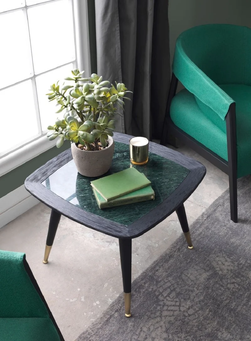Casa Padrino Luxus Beistelltisch Schwarz / Grün / Antik Messing 60 x 60 x H. 44 cm - Quadratischer Tisch mit Marmorplatte - Wohnzimmer Möbel - Hotel Möbel - Luxus Möbel