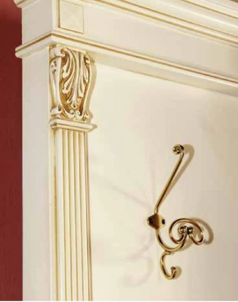 Casa Padrino Luxus Barock Garderobe mit Spiegel Creme / Gold - Massivholz Garderobe im Barockstil - Luxus Garderoben Möbel im Barockstil - Barock Möbel - Luxus Qualität - Made in Italy