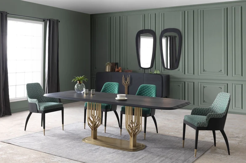 Casa Padrino Luxus Sideboard Schwarz / Antik Messing 220 x 55 x H. 98 cm - Massivholz Schrank mit 4 Türen - Esszimmer Möbel - Wohnzimmer Möbel - Hotel Möbel - Luxus Möbel