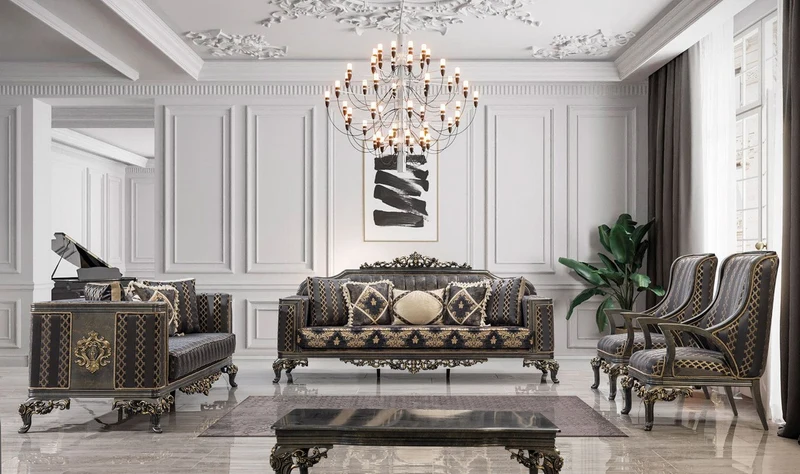 Casa Padrino Luxus Barock Sofa Lila / Grau / Gold - Barockstil Wohnzimmer Sofa mit elegantem Muster - Luxus Wohnzimmer Möbel im Barockstil - Barock Einrichtung - Barock Möbel