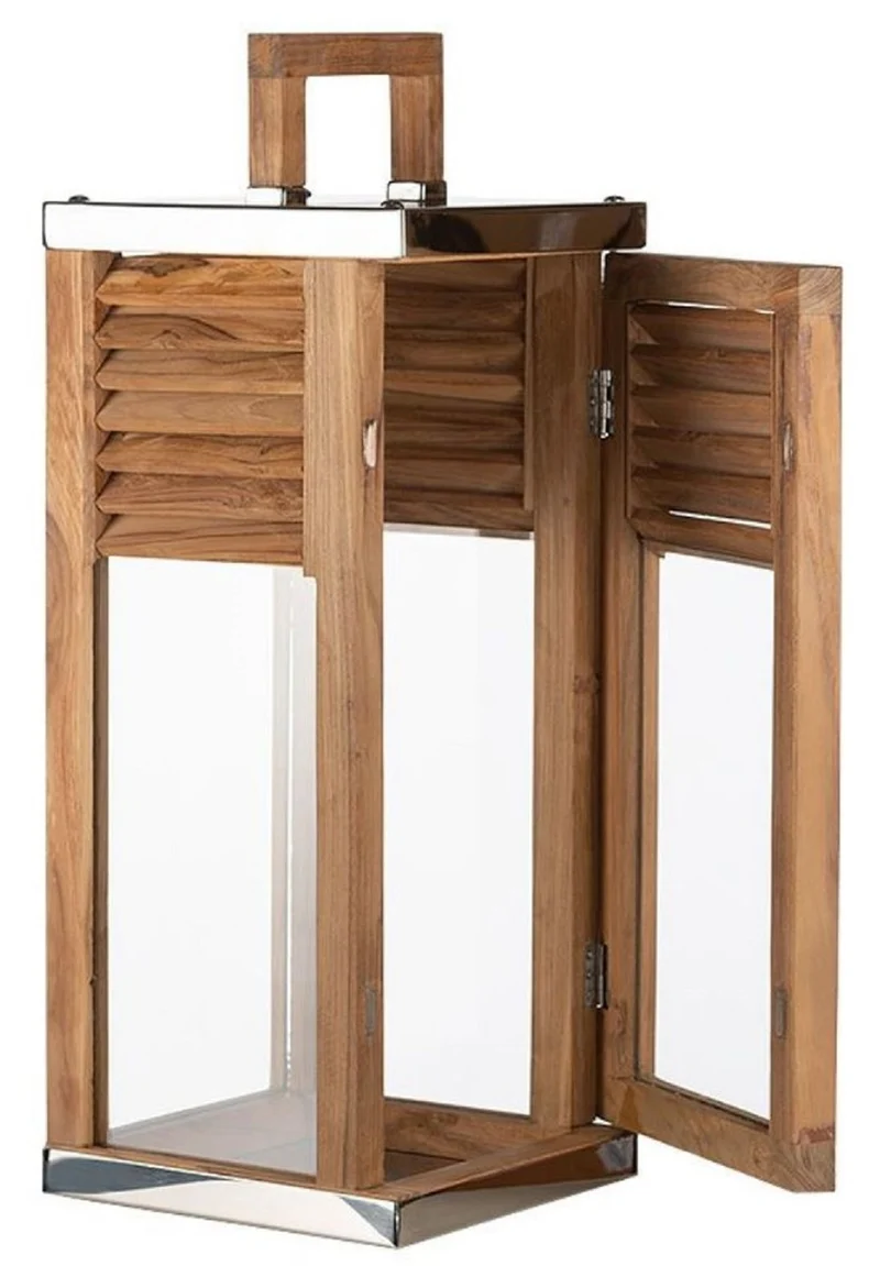 Casa Padrino Deko Kerzenleuchter Braun / Silber 23 x 23 x H. 53 cm - Handgefertigte Laterne mit Tragegriff - Gastronomie Accessoires - Restaurant Accessoires - Hotel Accessoires - Deko Accessoires