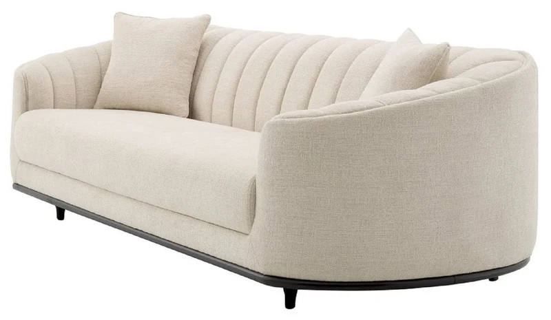 Casa Padrino Luxus Sofa Beige / Schwarz 240 x 96 x H. 74,5 cm - Wohnzimmer Sofa mit 2 Kissen - Wohnzimmer Möbel - Luxus Möbel - Wohnzimmer Einrichtung - Luxus Einrichtung - Luxus Qualität