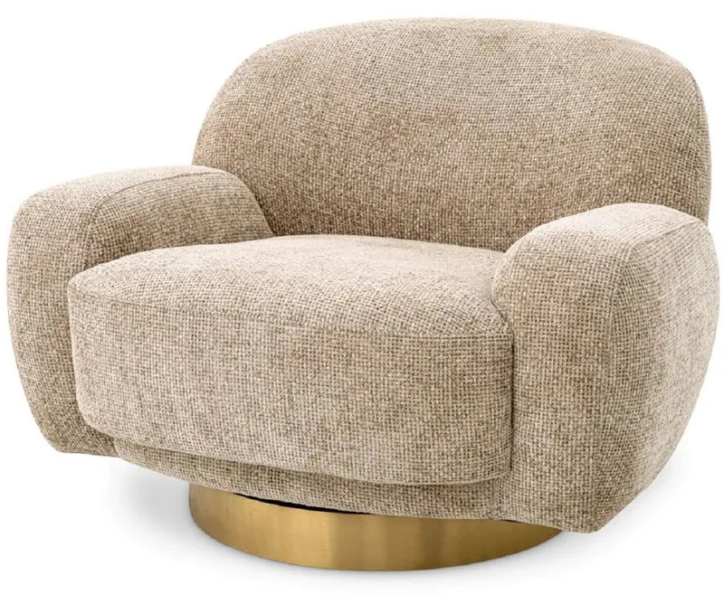 Casa Padrino Luxus Drehsessel Sandfarben / Messing 95 x 90 x H. 70 cm - Wohnzimmer Sessel - Hotel Sessel - Wohnzimmer Möbel - Hotel Möbel - Luxus Möbel - Luxus Qualität