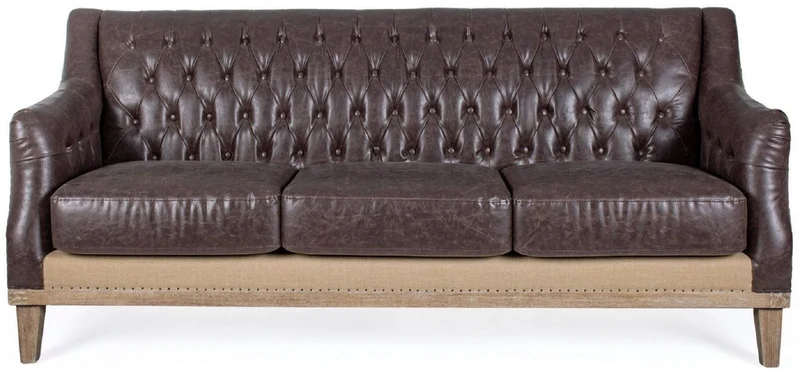 Casa Padrino Luxus Chesterfield Kunstleder Sofa Dunkelbraun / Naturfarben 194,5 x 85 x H. 85 cm - Wohnzimmer Sofa - Wohnzimmer Möbel - Chesterfield Möbel - Luxus Möbel - Luxus Einrichtung
