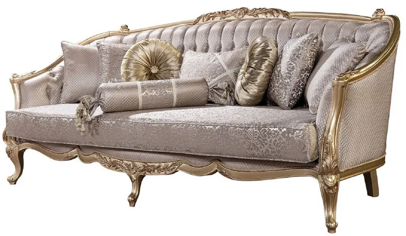 Casa Padrino Luxus Barock Sofa Silber / Gold - Barockstil Wohnzimmer Sofa mit elegantem Muster - Luxus Wohnzimmer Möbel im Barockstil - Barock Möbel - Barock Einrichtung