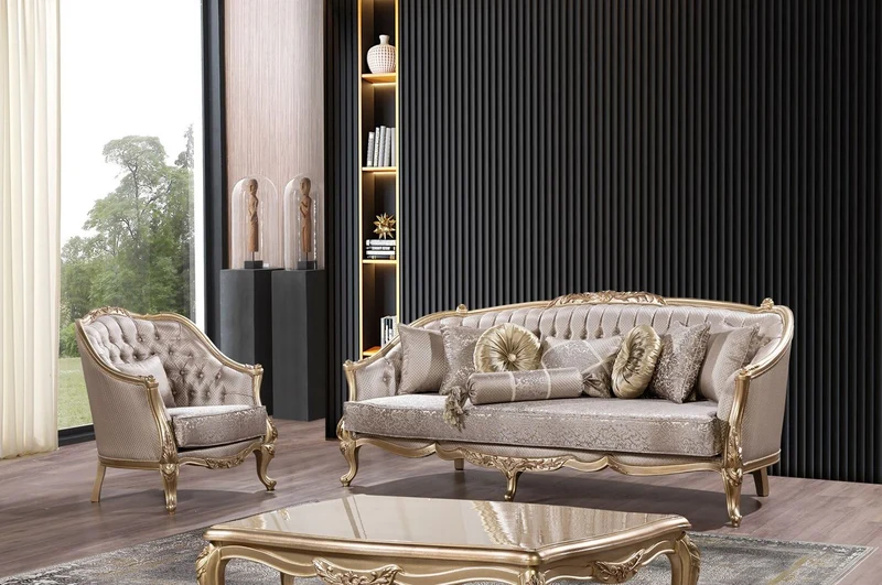 Casa Padrino Luxus Barock Sofa Silber / Gold - Barockstil Wohnzimmer Sofa mit elegantem Muster - Luxus Wohnzimmer Möbel im Barockstil - Barock Möbel - Barock Einrichtung