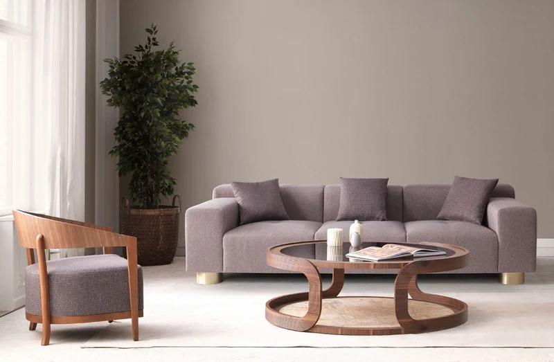 Casa Padrino Luxus Couchtisch Braun / Beige Ø 120 x H. 40 cm - Runder Massivholz Wohnzimmertisch mit Glasplatte und Marmorplatte - Wohnzimmer Möbel - Hotel Möbel - Luxus Möbel - Luxus Einrichtung