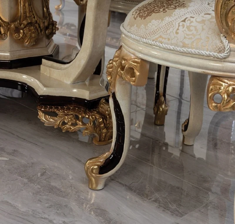 Casa Padrino Luxus Barock Esstisch Creme / Beige / Schwarz / Gold - Ovaler Barockstil Küchentisch - Luxus Esszimmer Möbel im Barockstil - Barock Esszimmer Möbel - Barock Einrichtung