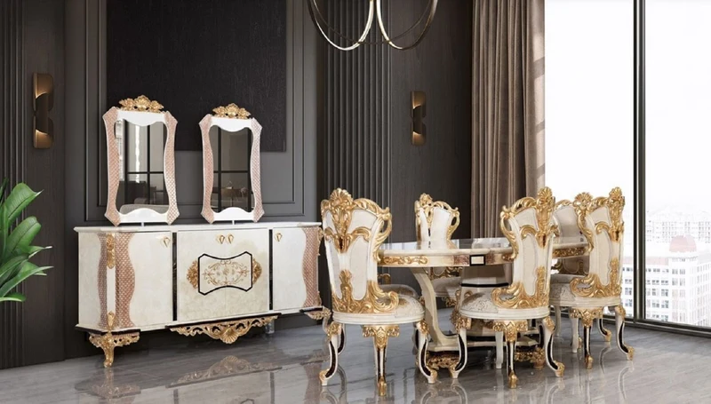 Casa Padrino Luxus Barock Esstisch Creme / Beige / Schwarz / Gold - Ovaler Barockstil Küchentisch - Luxus Esszimmer Möbel im Barockstil - Barock Esszimmer Möbel - Barock Einrichtung