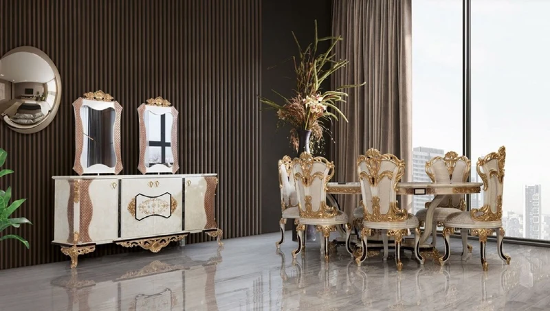 Casa Padrino Luxus Barock Esstisch Creme / Beige / Schwarz / Gold - Ovaler Barockstil Küchentisch - Luxus Esszimmer Möbel im Barockstil - Barock Esszimmer Möbel - Barock Einrichtung